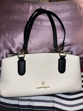 Nanette Lepore Cream & Black Pebbled Shoulder Tote